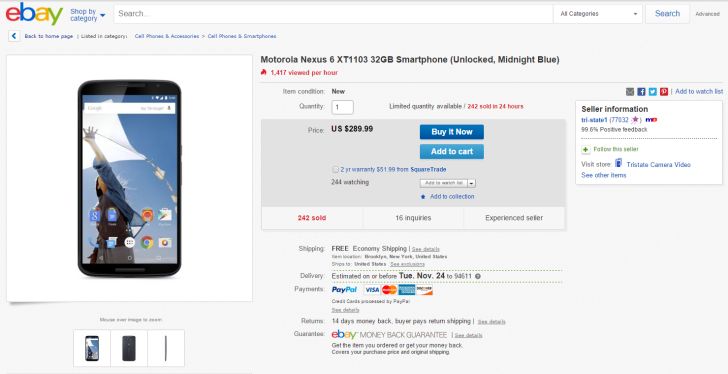 Fotografía - [Actualización: Back Again] El Motorola Nexus 6 está disponible para $ 289.99 con el envío gratuito en eBay